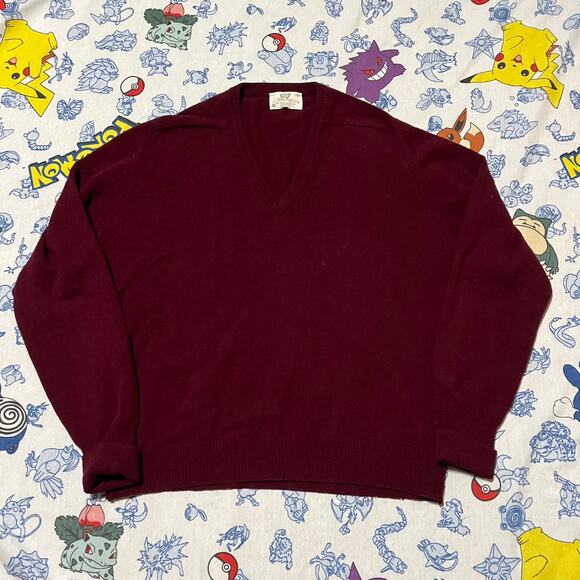 Vintage 80s Lord Jeff Wool Burgundy V-Neck Sweater - Picture 1 of 6
